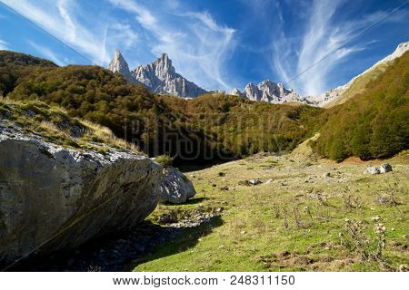 Aiguille Ansabere Peak in Lescun Cirque, Aspe Valley, Pyrenees, France.