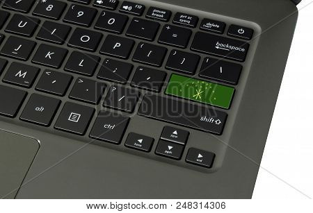 Flag Of Adygea On Laptop Keyboard, Close-up.