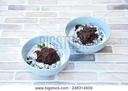 Bubur Ketan Hitam, Indonesian Sweet Dessert Made From Black Glutinous Rice Porridge With Coconut Mil