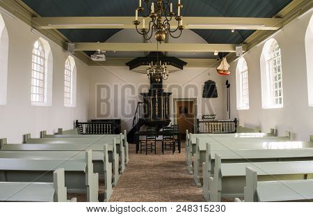 Schokland, Netherlands, June 23, 2018: Interior Church Of Former Island Schokland, Unesco World Heri