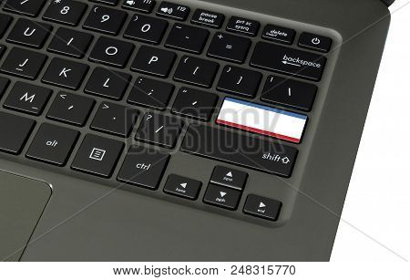 Flag Of Crimea On Laptop Keyboard, Close-up.