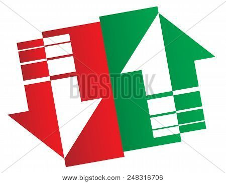 Stock Market Logo. Simple Up And Down Arrows. Upward, Downward Arrows In Green And Red Isolated On W