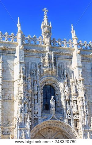 Jeronimos Monastery Or Hieronymites Monastery Facade In Lisbon, Portugal