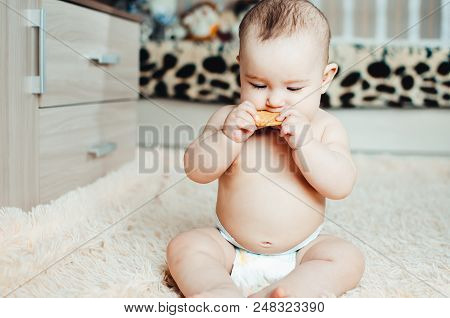 Adorable Baby Eating A Cookie