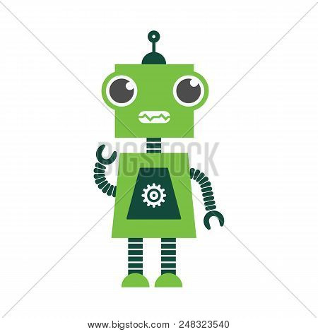 Robot Character Cartoon Isolated On White Background. Vector Stock.
