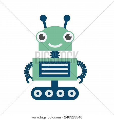 Robot Character Cartoon Isolated On White Background. Vector Stock.