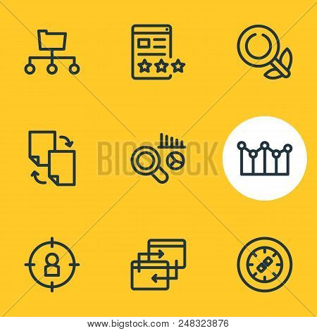 Vector Illustration Of 9 Advertisement Icons Line Style. Editable Set Of Adwords Campaign, Market An