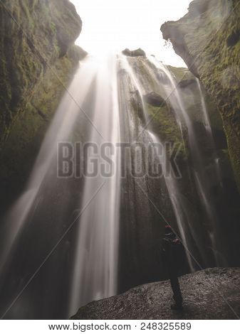 Gljufrabui Secret Waterfall In Iceland Smooth Long Time Exposure Mossy Rocks
