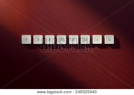 Description Of The Word Paranoid With Keyboard Letters On Red Background