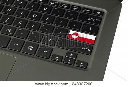 Flag Of Greenland On Laptop Keyboard, Close-up.