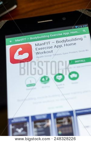 Ryazan, Russia - July 03, 2018: Manfit - Bodybuilding Exercices Icon In The List Of Mobile Apps