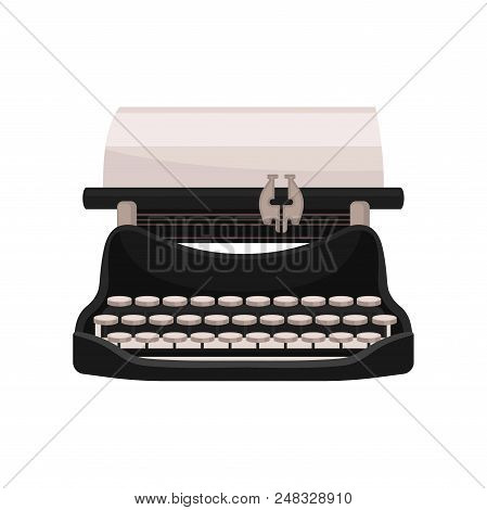 Vintage Mechanical Typewriter Vector Illustration Isolated On A White Background.