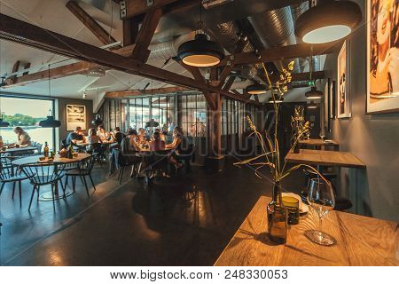 Stockholm, Sweden - Jun 16, 2018: People Having Dinner In Restaurant Of Cultural Center Fotografiska