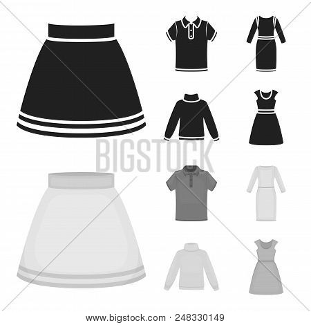 Skirt, T-shirt, Sweater, Dress With Long Sleeves.clothing Set Collection Icons In Black, Monochrome 