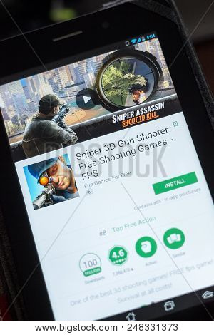 Ryazan, Russia - July 03, 2018: Sniper 3d Gun Shooter: Free Shooting Games - Fps Icon In The List Of