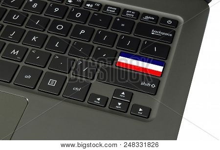 Flag Of Los Altos On Laptop Keyboard, Close-up.