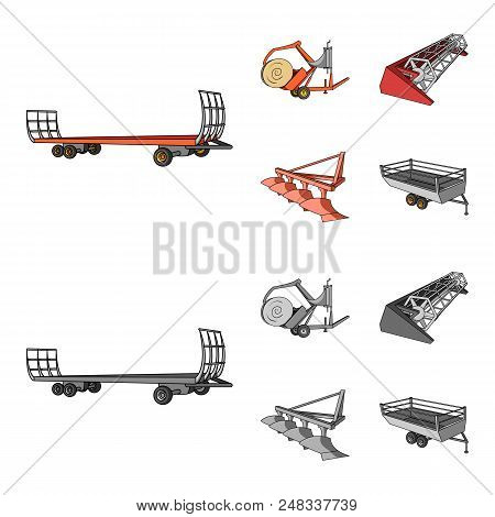 Plow, Combine Thresher, Trailer And Other Agricultural Devices. Agricultural Machinery Set Collectio