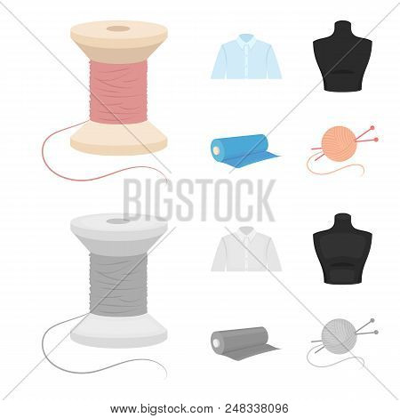 A Man Shirt, A Mannequin, A Roll Of Fabric, A Ball Of Threads And Knitting Needles.atelier Set Colle