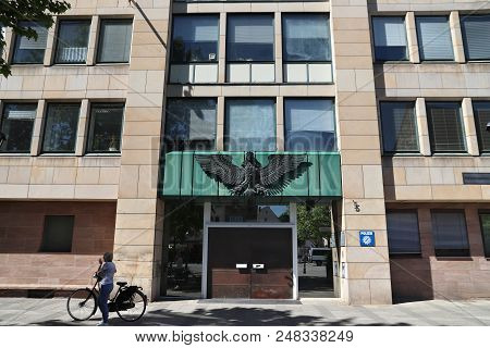 Nuremberg, Germany - May 6, 2018: Police Station Sign In Nuremberg, Germany. Bavarian State Police (