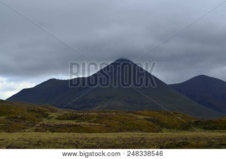 In Scotland Stunning Mountains And Fields On An Overcast Day