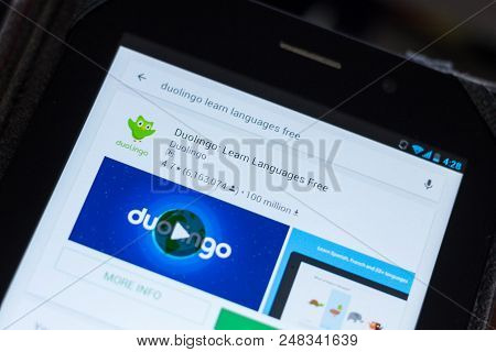 Ryazan, Russia - July 03, 2018: Duolingo: Learn Languages Free Mobile App On The Display Of Tablet P