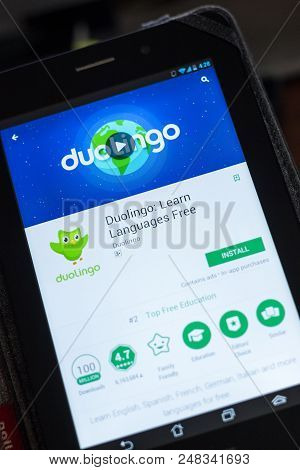 Ryazan, Russia - July 03, 2018: Duolingo: Learn Languages Free Icon In The List Of Mobile Apps