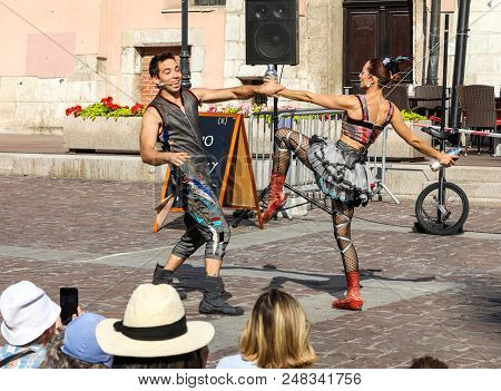 Cracow, Poland - July 5, 2018: Performance Of The Happy Hour Show Performed By Duo Looky From Israel