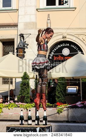 Cracow, Poland - July 5, 2018: Performance Of The Happy Hour Show Performed By Duo Looky From Israel