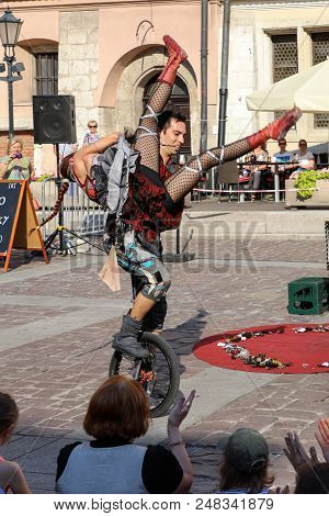 Cracow, Poland - July 5, 2018: Performance Of The Happy Hour Show Performed By Duo Looky From Israel