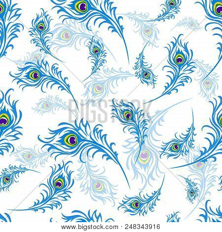 Seamless Pattern For The Holiday Of Janmastami, Peacock Feathers, Vector Illustration.