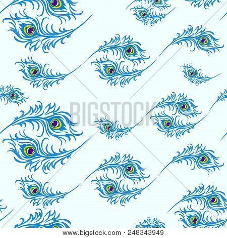 Seamless Pattern For The Holiday Of Janmastami, Peacock Feathers, Vector Illustration.