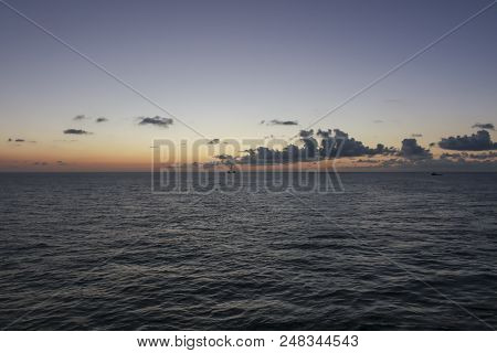 Sunset And Wonderful Day At Sea On Oil Platforms
