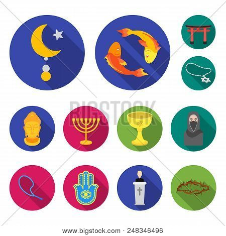 Religion And Belief Flat Icons In Set Collection For Design. Accessories, Prayer Vector Symbol Stock