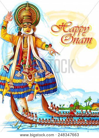 Vector Design Of Happy Onam Festival Background Of Kerala In Indian Art Style
