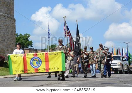 Ypsilanti, Mi / Usa - July 4, 2018:  Representatives Of The Vietnam Veterans Of America Washtenaw Co