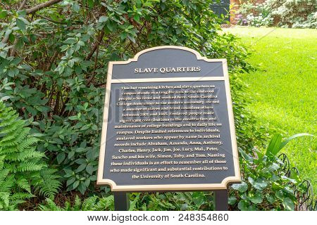 Plaque Noting Slave Quarters On Campus Of University Of South Carolina