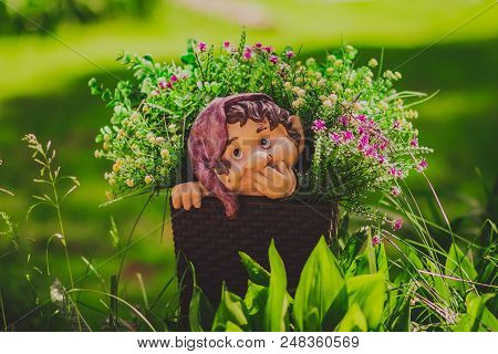 Cute Little Gnome Garden Model, Summer Decorative Statue, Outdoor Sculpture, Fantasy Figure In Grass