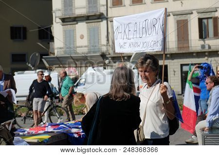 Florence, Italy - Sept 22, 2017 - People Protesting Against Theresa May Decision To Quit Europe On 2