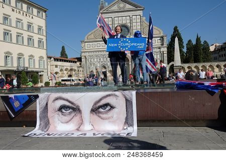 Florence, Italy - Sept 22, 2017 - People Protesting Against Theresa May Decision To Quit Europe On 2