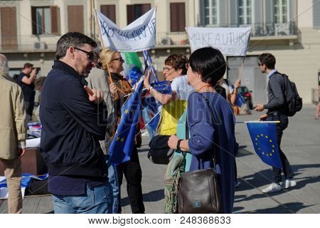 Florence, Italy - Sept 22, 2017 - People Protesting Against Theresa May Decision To Quit Europe On 2