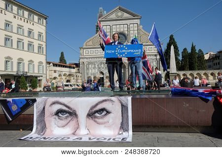 Florence, Italy - Sept 22, 2017 - People Protesting Against Theresa May Decision To Quit Europe On 2