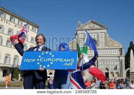 Florence, Italy - Sept 22, 2017 - People Protesting Against Theresa May Decision To Quit Europe On 2