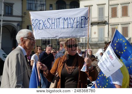 Florence, Italy - Sept 22, 2017 - People Protesting Against Theresa May Decision To Quit Europe On 2