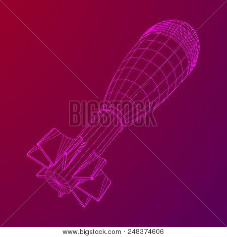 Missile, Nuclear Bomb Or Mortar Mine Wireframe Low Poly Mesh Vector Illustration
