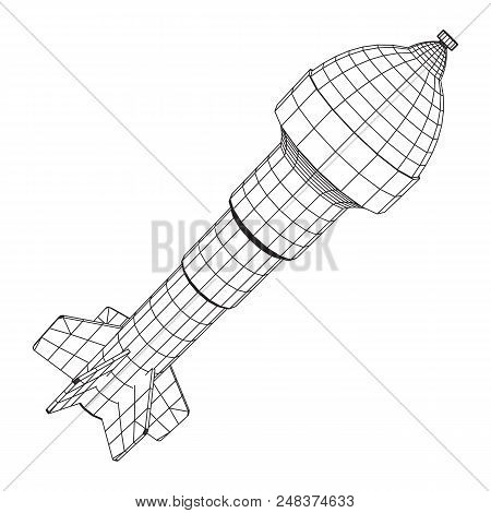 Missile, Nuclear Bomb Or Mortar Mine Wireframe Low Poly Mesh Vector Illustration
