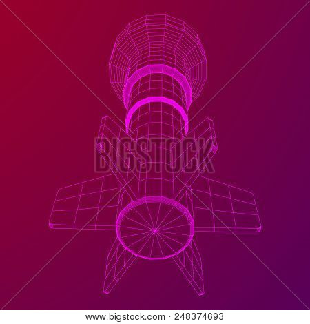 Missile, Nuclear Bomb Or Mortar Mine Wireframe Low Poly Mesh Vector Illustration