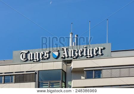 Zurich, Switzerland - June 18, 2017: Upper Part Of A Building Bearing The Sign Of Tages-anzeiger, Wh