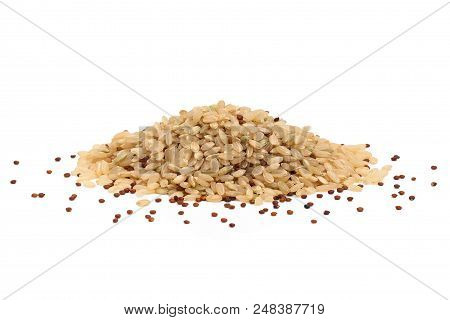 Pile Of Quinoa And Rice Mix Isolated On A White Background.