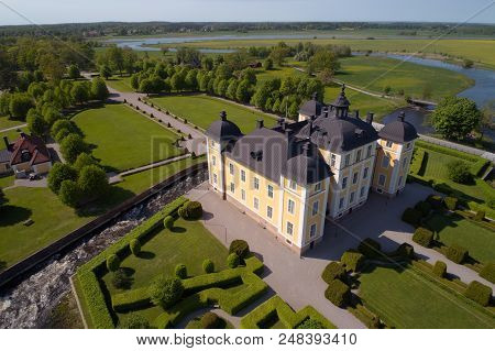 Stromsholm, Sweden - May 17, 2018:aerial View Of The Stromsholm Castle Located In Swedish Province O