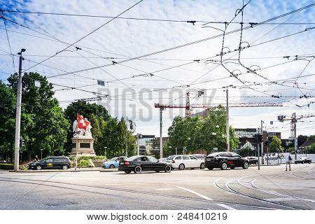 BASEL, SWITZERLAND - June 16, 2017: Street view of Basel cityscape, Switzerland